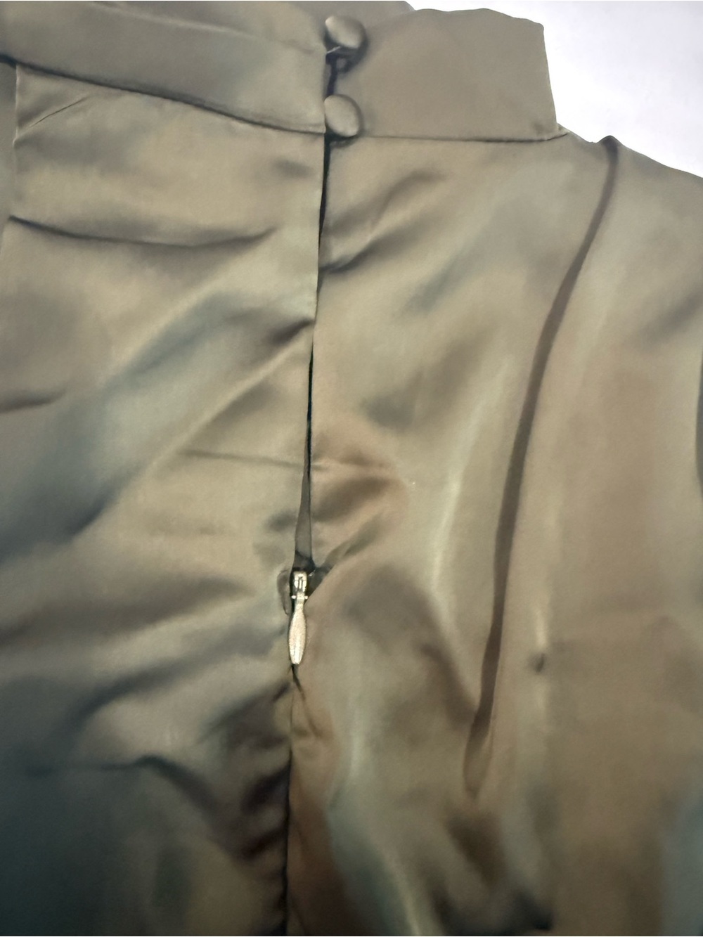 LULUS Distinctive Charm Olive Green Satin Asymmetrical Mock Neck Maxi Dress S - Picture 11 of 13